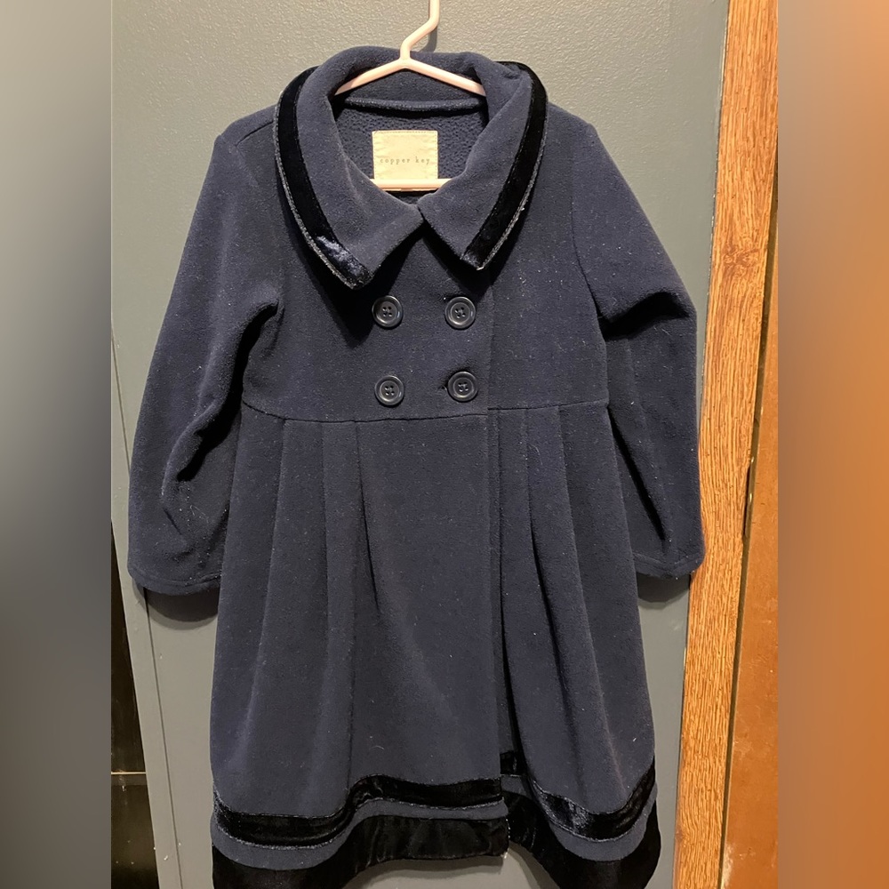 Copper Key Girls Dress Coat Navy Blue with Trim 4/5